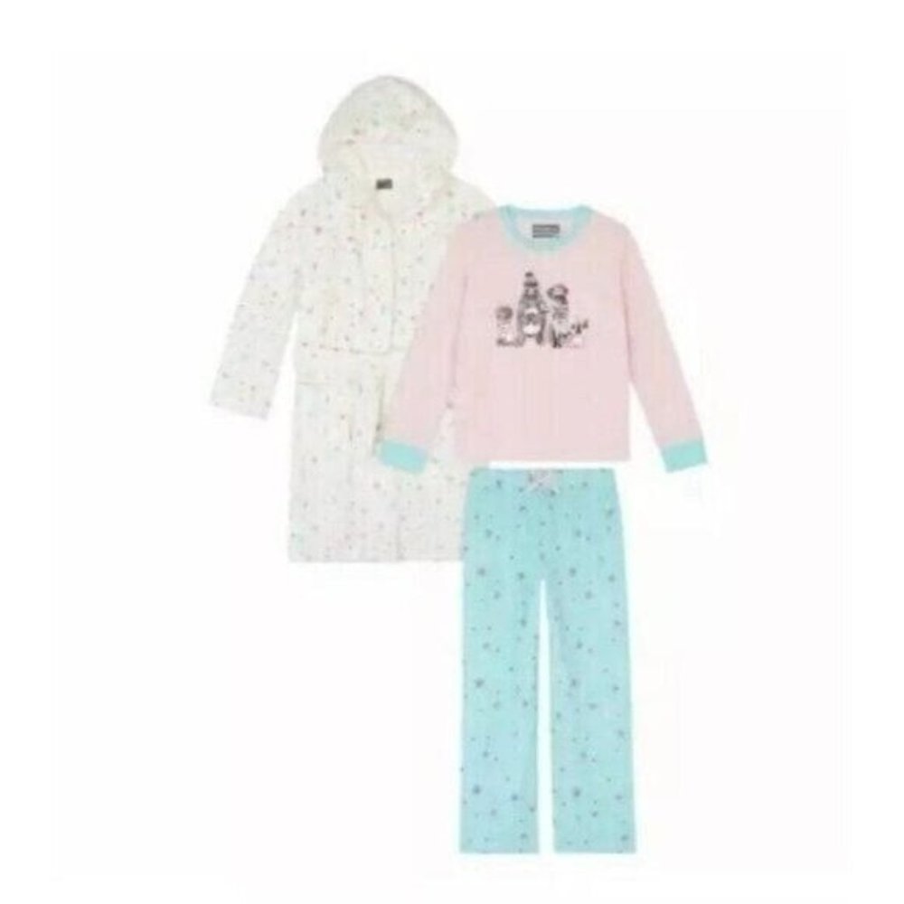 Eddie Bauer Kids Quest Cotton Sleep Set Fleece Robe 3 Piece Set Snow Animal 7/8